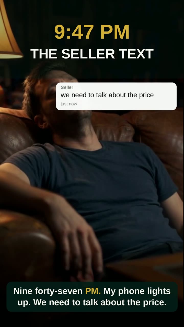 First frame of the Prompt 26 demo video, &lsquo;The 9pm Seller Text&rsquo;